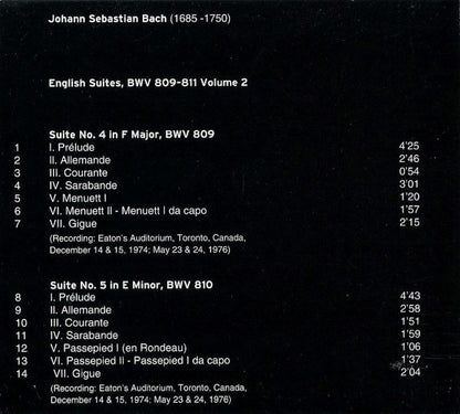 Johann Sebastian Bach, Glenn Gould : English Suites, Volume 2,  No.4 In F Major, No.5 In E Minor, No.6 In D Minor (CD, RE, Dig)