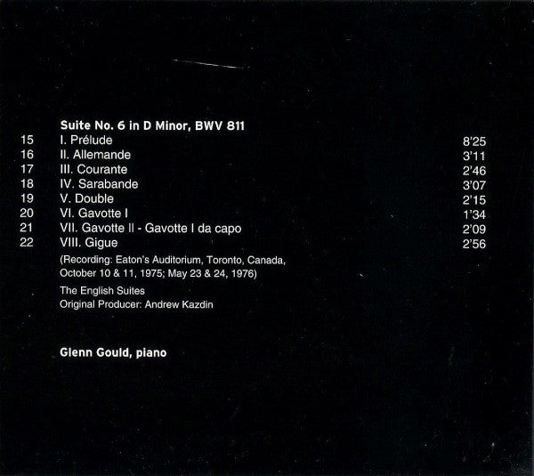 Johann Sebastian Bach, Glenn Gould : English Suites, Volume 2,  No.4 In F Major, No.5 In E Minor, No.6 In D Minor (CD, RE, Dig)