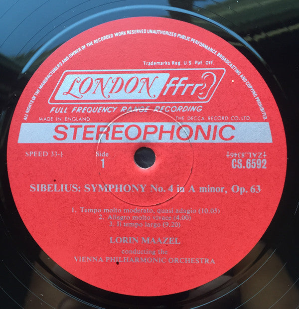 Lorin Maazel, Jean Sibelius, Wiener Philharmoniker : Symphony No.4 / Tapiola (LP)