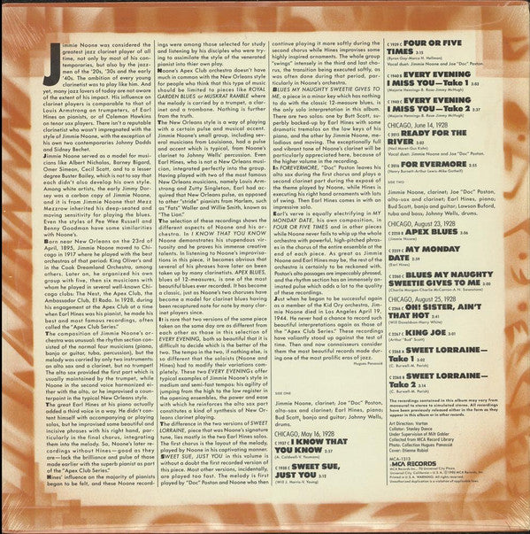 Jimmie Noone, Earl Hines : 1 - "At The Apex Club" 1928 (LP, Comp, RE)