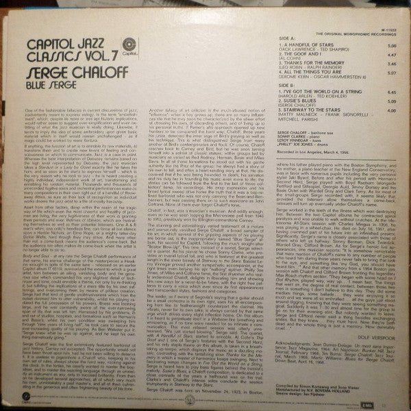 Serge Chaloff : Blue Serge (LP, Album, Mono, RE, Yel)