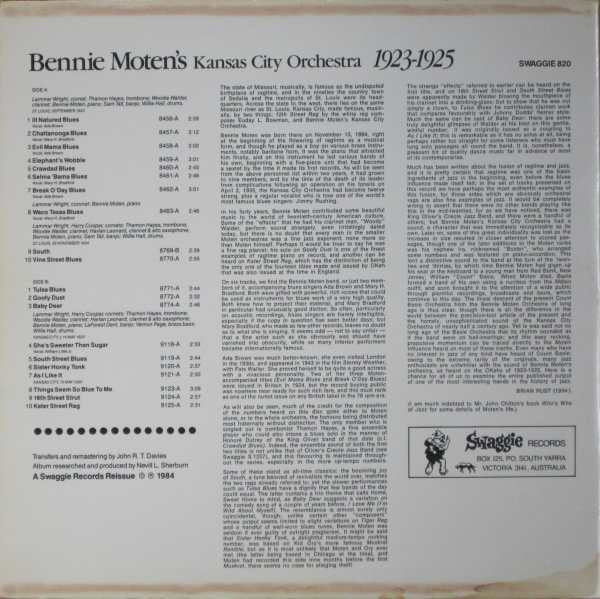 Bennie Moten's Kansas City Orchestra : 1923 - 1925 (LP, Album, Comp, Mono)