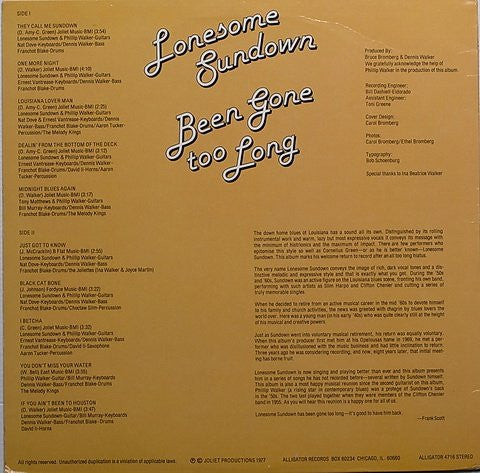 Lonesome Sundown : Been Gone Too Long (LP, Album)