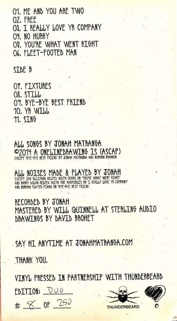 Jonah's Onelinedrawing* : Me And You Are Two (LP, Ltd, Num, Duo)