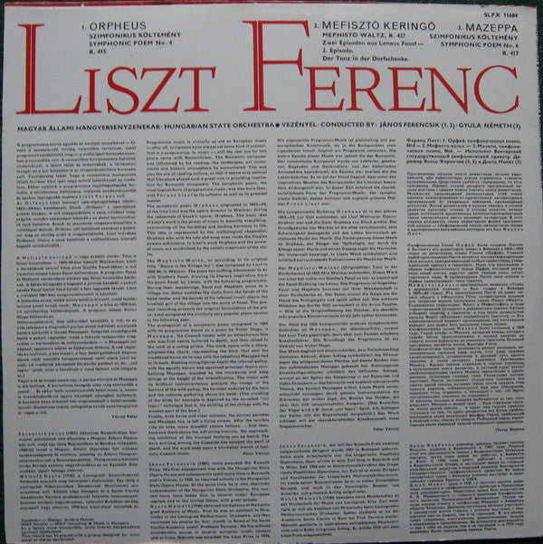 Franz Liszt, Hungarian State Opera Orchestra : Orpheus - Mephisto Waltz - Mazeppa (LP, Album, Ora)