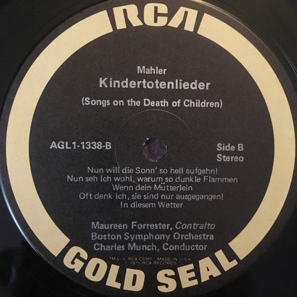 Gustav Mahler : Song Of A Wayfarer - Kindertotenlieder (LP, RE)