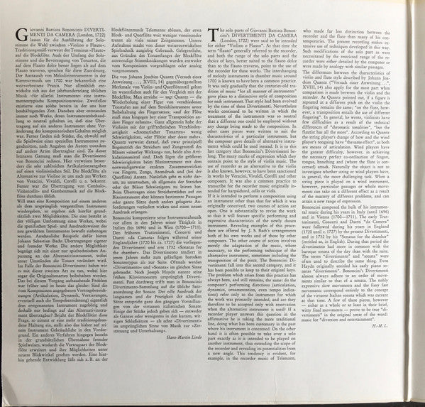 Giovanni Bononcini - Hans-Martin Linde : Divertimenti Da Camera (LP, Gat)