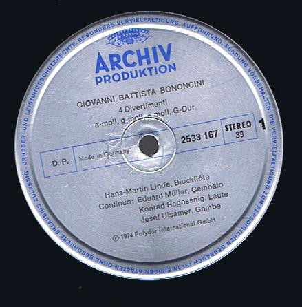 Giovanni Bononcini - Hans-Martin Linde : Divertimenti Da Camera (LP, Gat)