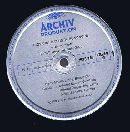 Giovanni Bononcini - Hans-Martin Linde : Divertimenti Da Camera (LP, Gat)