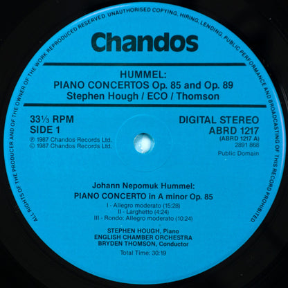 Johann Nepomuk Hummel - Stephen Hough, English Chamber Orchestra, Bryden Thomson : Piano Concerto In B Minor Op. 89 / Piano Concerto In A Minor Op. 85 (LP)