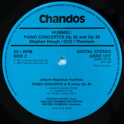Johann Nepomuk Hummel - Stephen Hough, English Chamber Orchestra, Bryden Thomson : Piano Concerto In B Minor Op. 89 / Piano Concerto In A Minor Op. 85 (LP)