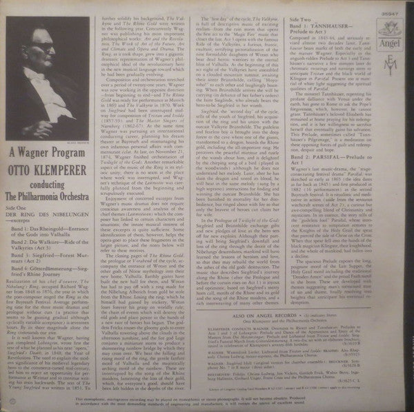 Otto Klemperer, Philharmonia Orchestra : A Wagner Program (LP, Album)