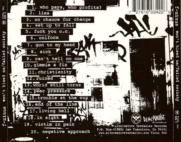F-Minus : Won't Bleed Me / Failed Society (CD, Comp)
