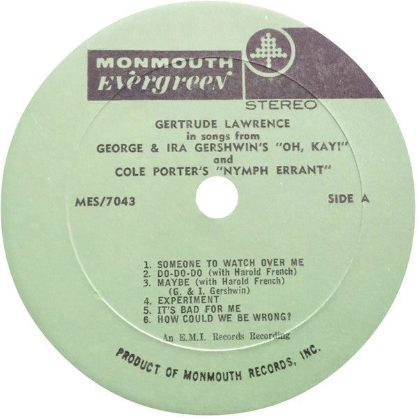 Gertrude Lawrence : Songs From "Oh Kay!" And Nymph Errant (LP, Comp)