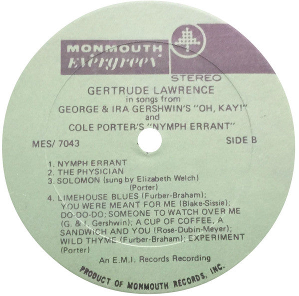 Gertrude Lawrence : Songs From "Oh Kay!" And Nymph Errant (LP, Comp)