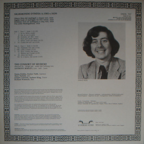Sigismondo D'India / The Consort Of Musicke / Anthony Rooley : Ottavo Libro Dei Madrigali 1624 (LP)