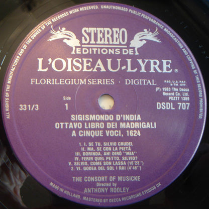 Sigismondo D'India / The Consort Of Musicke / Anthony Rooley : Ottavo Libro Dei Madrigali 1624 (LP)