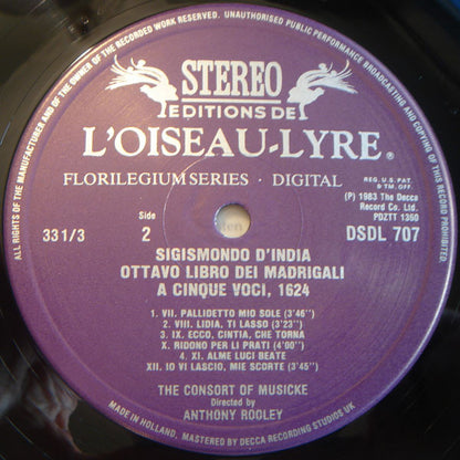 Sigismondo D'India / The Consort Of Musicke / Anthony Rooley : Ottavo Libro Dei Madrigali 1624 (LP)