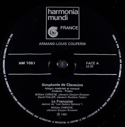 Armand-Louis Couperin, William Christie, David Fuller : Symphonie & Quatuor Pour Deux Clavecins (LP, Album)
