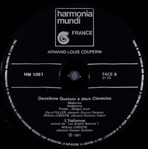 Armand-Louis Couperin, William Christie, David Fuller : Symphonie & Quatuor Pour Deux Clavecins (LP, Album)