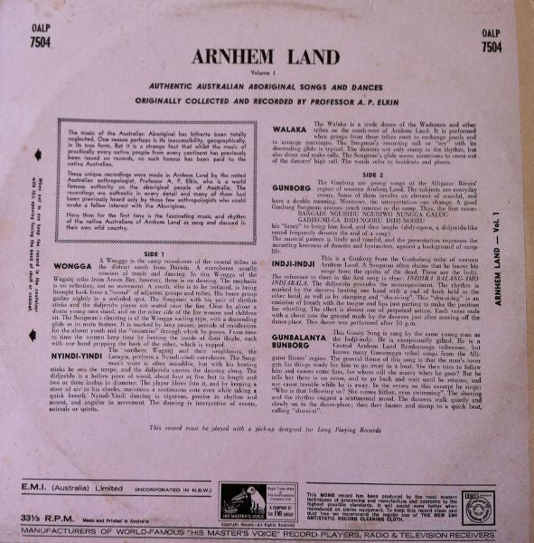 Australian Aborigines : Arnhem Land Volume 1: Authentic Australian Aboriginal Songs And Dances (LP, Album, RE)