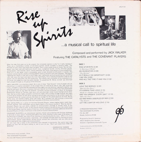 Jack Walker (5) Featuring The Catalysts (3) And The Covenant Players : Rise Up Spirits (LP)