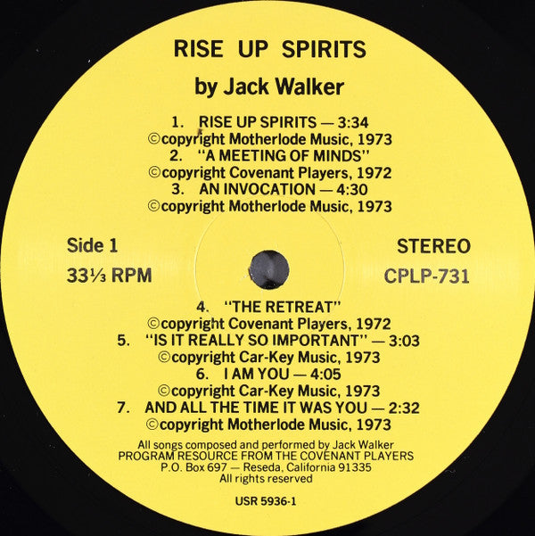 Jack Walker (5) Featuring The Catalysts (3) And The Covenant Players : Rise Up Spirits (LP)