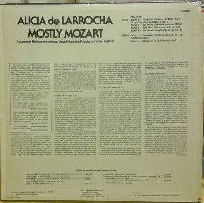Alicia De Larrocha, Wolfgang Amadeus Mozart / Johann Sebastian Bach - Ferruccio Busoni : Mostly Mozart  Rondo In D Major, K.485 / Sonata In A Major, K.331 / Fantasia In C Minor, K.475 / Chaconne (LP)