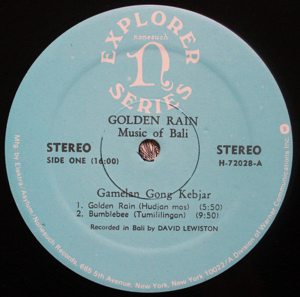 David Lewiston : Golden Rain (Balinese Gamelan Music / Ketjak: The Ramayana Monkey Chant) (LP, Album, RE)