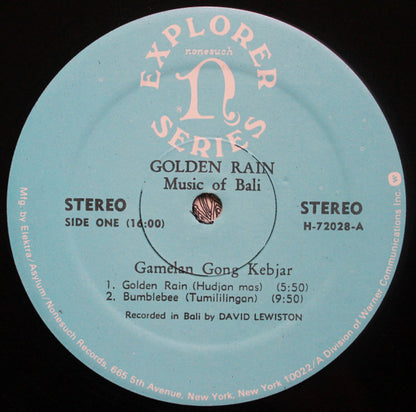 David Lewiston : Golden Rain (Balinese Gamelan Music / Ketjak: The Ramayana Monkey Chant) (LP, Album, RE)