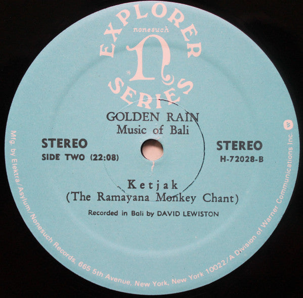 David Lewiston : Golden Rain (Balinese Gamelan Music / Ketjak: The Ramayana Monkey Chant) (LP, Album, RE)