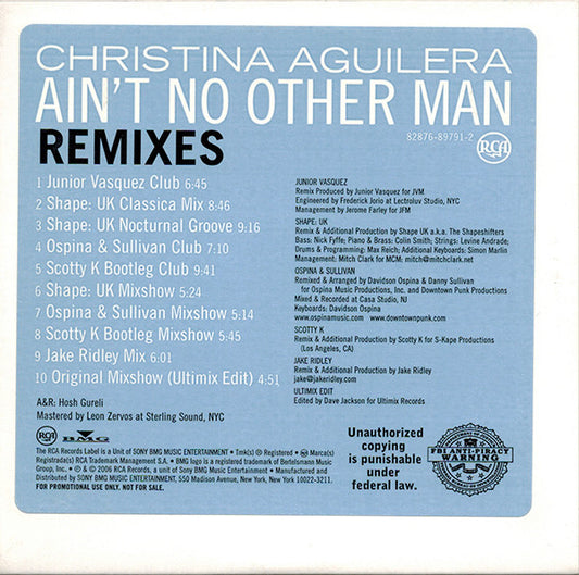 Christina Aguilera : Ain't No Other Man (Remixes) (CD, Promo)