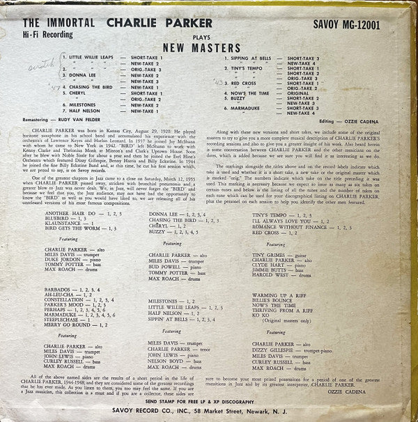 Charlie Parker : The Immortal Charlie Parker (LP, Album, Mono, RM)