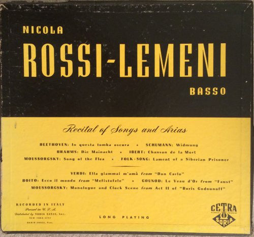 Nicola Rossi-Lemeni : Recital Of Songs And Arias (LP)