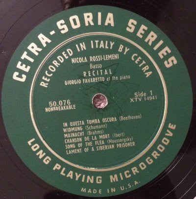 Nicola Rossi-Lemeni : Recital Of Songs And Arias (LP)