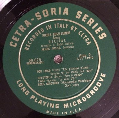 Nicola Rossi-Lemeni : Recital Of Songs And Arias (LP)