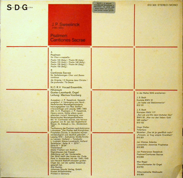 Jan Pieterszoon Sweelinck - NCRV Vocaal Ensemble, Gustav Leonhardt, Marinus Voorberg : Psalmen / Cantiones Sacrae (LP)