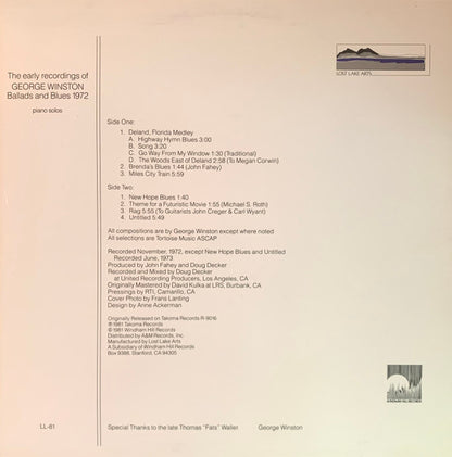 George Winston : Ballads And Blues 1972 (LP, Album, RE)