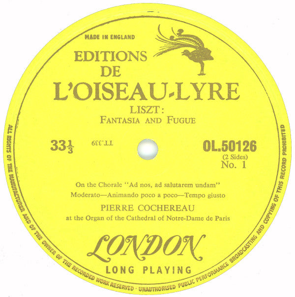 Pierre Cochereau, Franz Liszt : Fantasia And Fugue On The Chorale 'Ad Nos, Ad Salutarem Undam' (LP, Mono)
