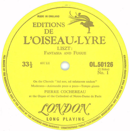 Pierre Cochereau, Franz Liszt : Fantasia And Fugue On The Chorale 'Ad Nos, Ad Salutarem Undam' (LP, Mono)