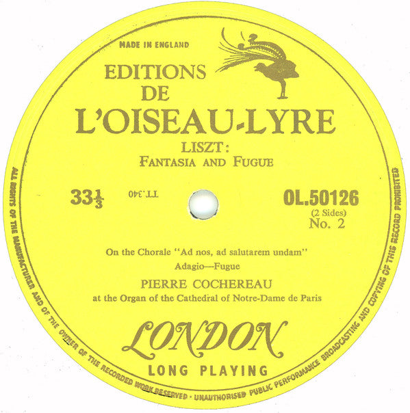 Pierre Cochereau, Franz Liszt : Fantasia And Fugue On The Chorale 'Ad Nos, Ad Salutarem Undam' (LP, Mono)