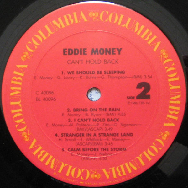 Eddie Money : Can't Hold Back (LP, Album, Pit)