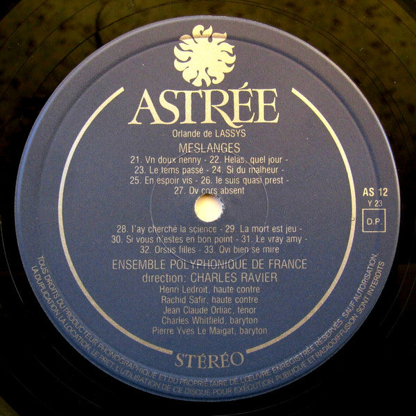 Roland de Lassus - Charles Ravier, Ensemble Polyphonique De L'O.R.T.F. : Les Meslanges D'Orlande De Lassus - Tome II - Chansons 21 À 44 (LP)