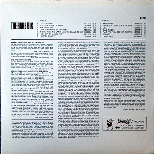 Bix Beiderbecke : The Rare Bix (LP, Comp, Mono)