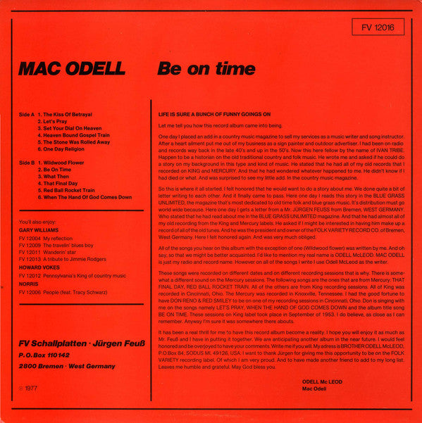 Mac Odell : Be On Time (LP, Album)