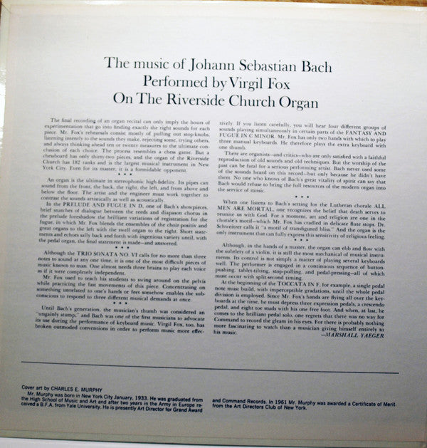 Virgil Fox, Johann Sebastian Bach : Virgil Fox At the Organ Plays...Johann Sebastian Bach (LP, Album, RE, 35 )