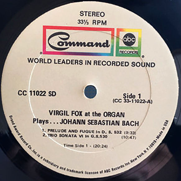 Virgil Fox, Johann Sebastian Bach : Virgil Fox At the Organ Plays...Johann Sebastian Bach (LP, Album, RE, 35 )