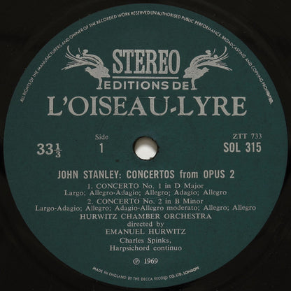 John Stanley (2), Hurwitz Chamber Orchestra, Emanuel Hurwitz : Concertos From Opus 2  (LP)
