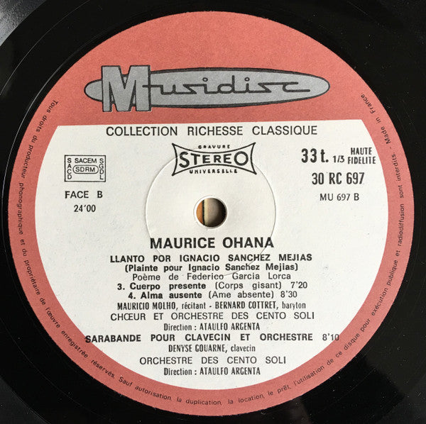 Maurice Ohana : Llanto Por Ignacio Sánchez Mejías - Sarabande (LP)