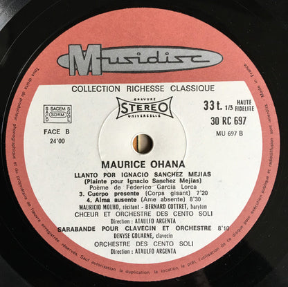 Maurice Ohana : Llanto Por Ignacio Sánchez Mejías - Sarabande (LP)
